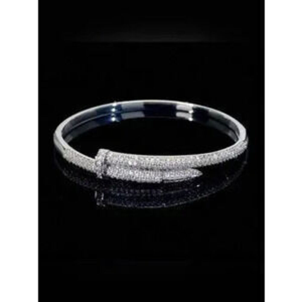 18K Silver Plated Nail Bangle Bracelet with CZ Pave Dainty